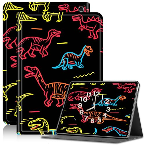 Case for Amazon Fire HD 8 & 8 Plus Tablet (12th Generation/10th Generation, 2022/2020 Release), PU Leather Fire 8 Case Adjustable Stand Shockproof Cover with Auto Wake/Sleep, Drawing Dinosaur