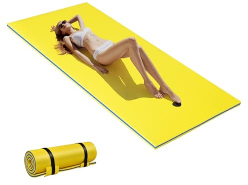 HOMASIS Matelas Flottant Piscine pour 1/4/6 Personnes,Tapis d'eau en Mousse XPE Enroulable, Hamac Adulte pour Bain de Soleil, Activités Nautiques,Mer, Lac, Charge 60/100/400 kg (Jaune, 210 x 90 cm)