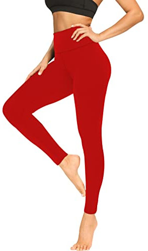 MOREFEEL High Waist Leggings Damen Elastische Blickdicht Leggins Weiche Sporthose für Yoga Fitness Sport Gym (Red,S-M)