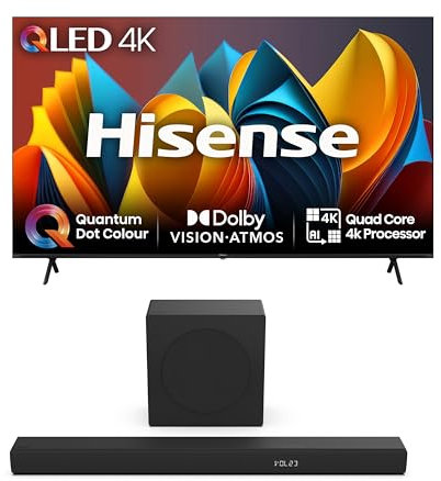 Hisense TV & Soundbar Bundle: 85E7NQTUK TV with Quantum Dot Colour, Dolby Vision Plus the HS3100 Soundbar with 480W Power, Direct Surging Sound, The Perfect Match for the ultimate Audio-Visual Experience