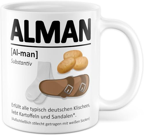 Alman Tasse mit Spruch - Geschenk Definition Klischee Deutscher - Kaffeetasse 330ml aus Keramik - Witz Geschenkidee Männer deutsch Humor Kaffee-Becher