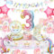 yosiio Unicorn Party Tableware Set, Unicorn 3th Birthday Decoration Set, Children's Birthday Party Paper Plate Set With Unicorn Balloons for Girls 3 Years Birthday Unicorn Theme Party Supplies