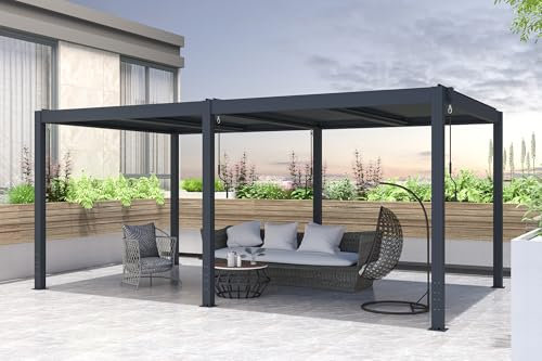 Pérgola bioclimática autoportante Cazeboo Santa, 5x3m, Gris, Lamas orientables, L.510 x P.304 x H.220 cm, Pérgola de Aluminio
