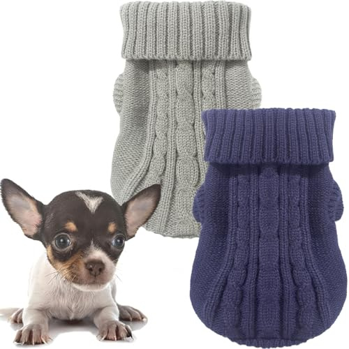 2 Pack Dog Sweaters for Small Dogs, Chihuahua Yorkie Sweater, Dog Clothes Winter Warm Pullover Sweaters, Pet Cat Clothing Cold Weather Puppy Clothes Outfits (XX-Small)