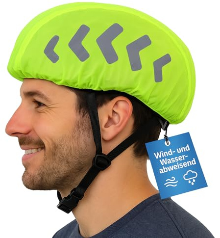 FLEXEO Universal Fahrradhelm Regenschutz mit Reflektoren, Wasser und Windabweisender Regenüberzug für Fahrradhelme, Fahrradhelmüberzug, Regenhaube für Helme, Gelb (Gelb)