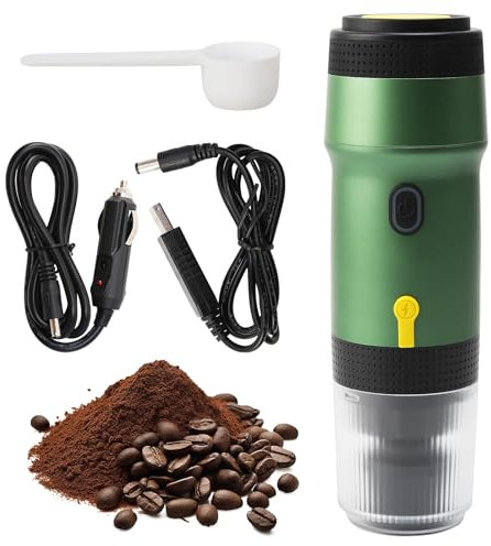 YOPOTIKA Cafetera eléctrica portátil, pequeña máquina de café expreso de viaje (recargable USB/12 V coche pequeño viaje), compatible con cápsulas NES/DG y café molido, depósito de 60 ml