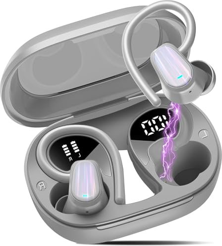 OYIB Wireless Earbuds Sport, Bluetooth 5.4 Headphones Running Wireless Earphones In-Ear with ENC Mic, 50H Playtime Wireless Headphones with Mini LED Display Charge Case Grey