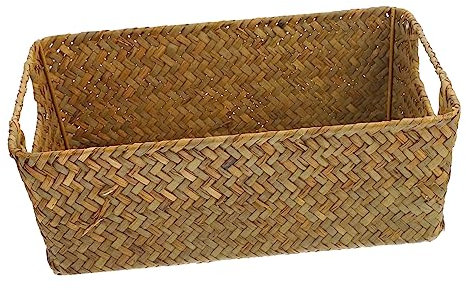 Handgewebter Rattan-Organizer-Korb mit Griffen zur Aufbewahrung und Dekoration, natürlicher Strohkorb für Schreibtisch, Babyzimmer und hängende Präsentation, Gras-Rattan-Tablett, Korb