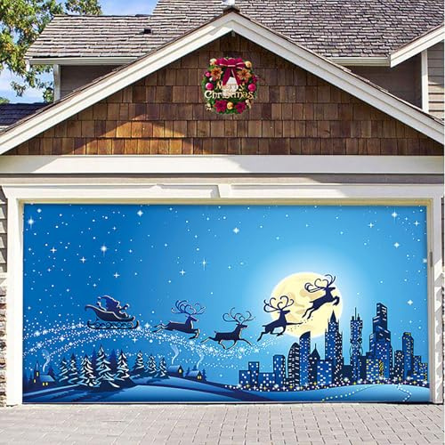 Couverture de Porte de Garage de Noël, bannière de Porte de Garage de Noël, Couverture de Porte de Noël Garage Buddy, Grande Affiche de Toile de Fond de Vacances Joyeux Noël,480x210cm,A