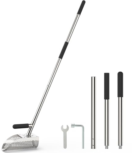 SIVEIS Sand Scoop for Metal Detecting, 304 Stainless Steel Metal Detector Sand Scoop with Long Handle, Sand Sifter for Beach & Treasure Hunting