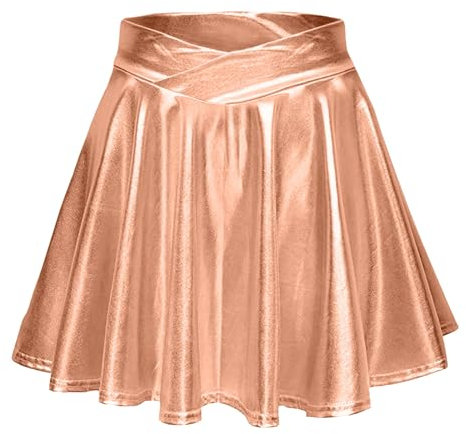 Goldener Rock Damen, Rock rosa, Metallic Rock Damen Pailletten Glitzer Tutu Kleid Metallischer Faltenrock Karneval Glitzerrock Tüllrock Party Rose Gold, S