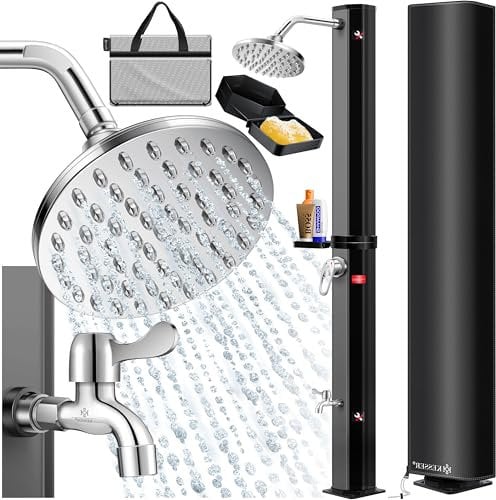 KESSER® Solardusche 35 Liter Solar Gartendusche | warmes Wasser max. 60°C | Pooldusche ohne Stromanschluss | Campingdusche Regenduschkopf, Wasserhahn, Schlauch-Anschluss inkl. Ablage, Cover & Tasche