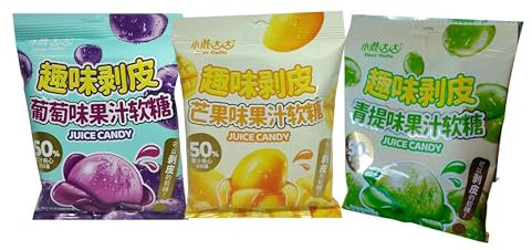 Juice Candy Deer Dada | 3er-Set Peel Off Gummibonbons| Traube, Grüne Traube & Mango | 3x 70g | Schälbarer Kauspaß mit fruchtigem Geschmack
