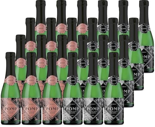 Riesling-Cuvée Mini-Flaschen – POMP Grande Cuvée Partykiste Rosé & Blanc (extra trocken & brut) – 24 x 0,2 l – Premium Schaumgetränk aus Riesling & Champagner-Reinette – Familienbetrieb seit 1779