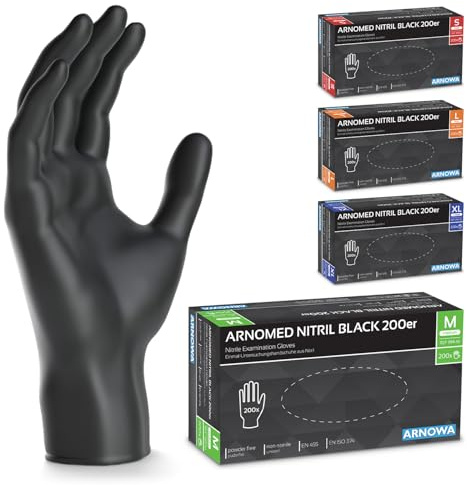 1000x ARNOMED® Einweghandschuhe Schwarz, Nitril Handschuhe M | Einmalhandschuhe, Nitrilhandschuhe puderfrei, Gummihandschuhe Einweg, Schutzhandschuhe, Handschuhe Nitril, Putzhandschuhe