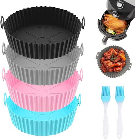TXErfolg 4 Pièces Moule Silicone Air Fryer 20x17x5cm Silicone Air Fryer Accessoire avec 2 Pinceaux, Réutilisable Panier Moule pour Friteuse à Air pour Friteuse Air, Micro-ondes, Four
