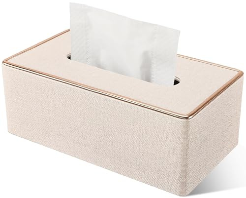 Rarapop Kosmetiktücherbox, Taschentuchbox aus PU-Leder, Rechteckiger Taschentuchspender für Kommode Badezimmer Home Office (Beige)
