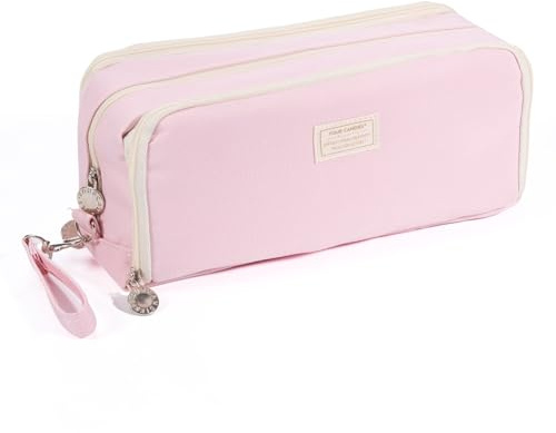 Four Candies Federmäppchen Federmappe Mäppchen Etui Stifte 3 Fach, Rosa | Große Kapazität Pencil Case Großes Federtaschen Tasche Halter Schreibwaren Zippered Desk Organizer für Mädchen Jungen, Frauen