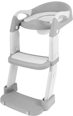Toilettensitz Kinder mit Treppe Höhenverstellbar, Toilettensitz Kinder 3 in 1 Faltbar mit Rutschfester Fußstütze Antirutschmatte, Toilettentrainer Weich Bequem für Toilette Zug (grau)