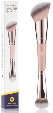 KINGMAS Pennello per fondotinta, pennello a doppia punta con testa inclinata per contouring, per mescolare fondotinta liquidi e in polvere, correttore, crema e fard (rosa)