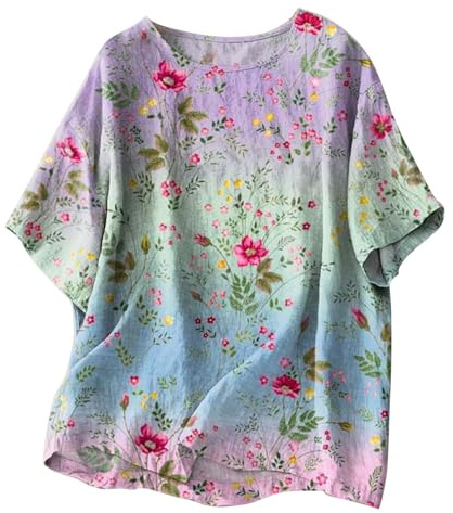 Cocila T Shirts à Col Rond en Coton Imitation DéContracté Imprimé Floral RéTro pour Femme T Shirts Chemises Rouges Manches Courtes pour Femmes en Coton Chemisier Halloween Haut Chic
