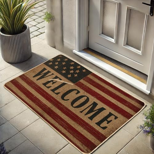 Zerbino patriottico di benvenuto, con bandiera americana, per ingresso esterno e interno, decorazione per il giorno dell'indipendenza, in gomma, impermeabile, antiscivolo, 73 x 43 cm