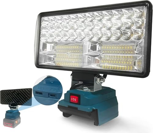 Kabellose LED-Lampe für BOSCH 18V Akku, 90W 5400lm LED Arbeitsleucht Breitstrahl-Flutlicht mit USB- und Typ-C-Ladeanschlüssen, Taschenlampe für Notfälle