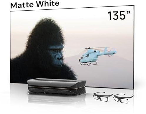 AWOL VISION LTV-3500 Pro Bundle mit 135-Matte-White-Leinwand und 3D-Brillen (2er-Pack), 4K UHD HDR10+ Dolby Vision Ultra-Short-Throw Triple-Laser-Projektor, 3000 ISO-Lumen, Heimkino-Laser-TV