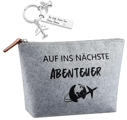 LIUYIDM Geschenk Auslandsjahr Reise Reise Filz Kosmetiktasche（Hellgrau） | Geschenk Glücksbringer Schutzengel Schlüsselanhänger mit Gravur für Reisende Kulturtasche Klein Geschenke für Reisende