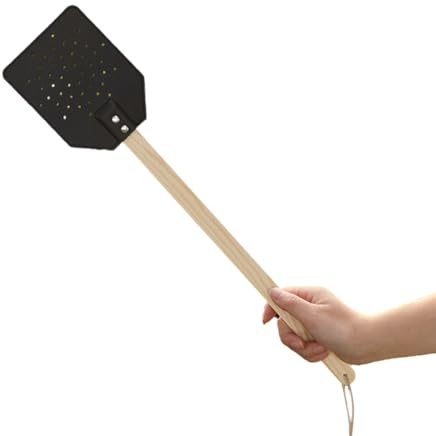 Asyduey Black Wooden Stick Handle Mosquito Swatter Manual Fly Swatter PU Leather Mosquito Swatter