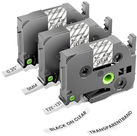 3x TZe-121 Schriftbänder Ersatz für Brother P-touch Bänder 9mm Tz Tape | Suminey P-touch Bänder 9mm Transparent TZe-121 Kompatibel Beschriftungsgerät Brother Ptouch Cube P300BT H100R D400 D200 D210