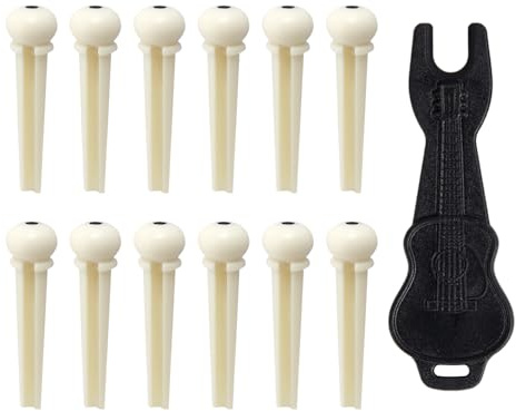 SYEYCW 12 Pièces Chevilles de Chevalet pour Guitare avec 1 Pièces Chevilles Extracteur Outil, Goupilles de Chevalet de Cordes en Plastique, pour Guitares Acoustique, Folk, Classique, Ivoire