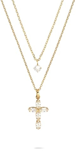 Tamaris Halsketten Layering Set für Damen, Halsschmuck einzeln tragbar und Größenverstellbar mit schimmerndem Kreuz Anhänger, wasserfest aus Edelstahl