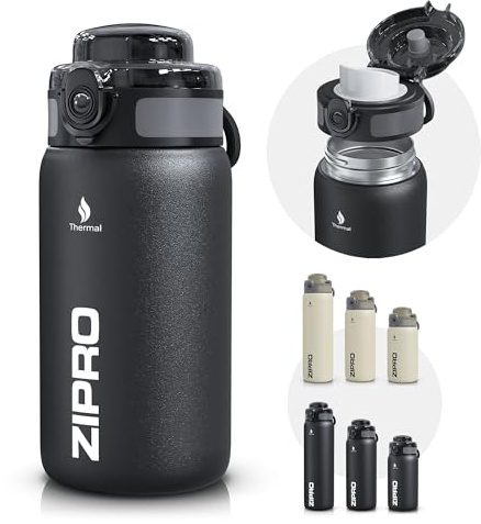 ZIPRO Borraccia Termica in Acciaio Inox 500ml Bottiglia Isolata a Vuoto Mantiene 12h Caldo e 24h Freddo Ermetica Senza BPA Ideale per Sport Ufficio Trekking e Outdoor - Nero