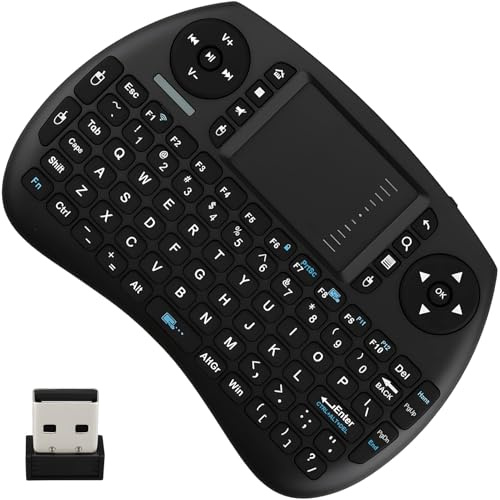 Dewlawn Mini Teclado Inalámbrico 2.4GHz para Smart TV/Android TV Box | 2 en 1 Teclado Pequeño con Touchpad Portátil Multifunción para PC / HTPC / IPTV / Xbox 360 y PS3