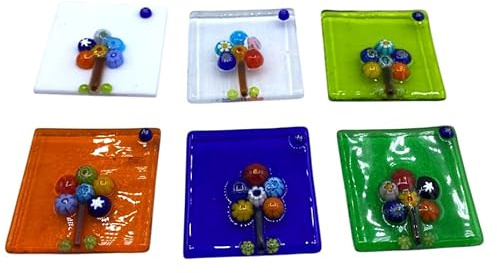 LE GEMME DI VENEZIA Calamite Decorative Albero della Vita in Vetro di Murano, Set 6 Pezzi, Multicolore