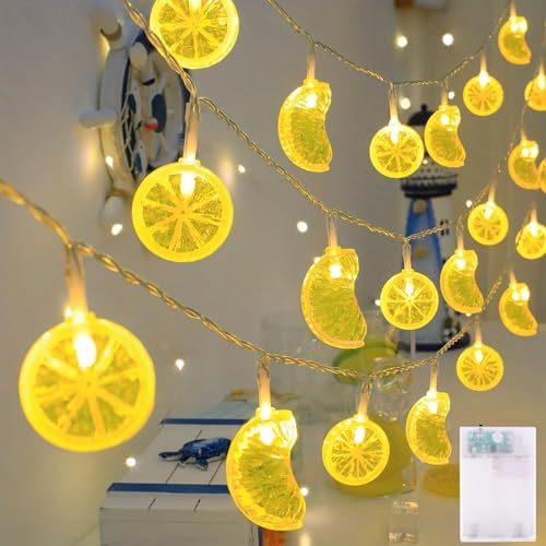 Mavouri Zitrone Lichterkette mit Timer, 3M 20 LED Lichterkette Sommer mit Timer, Zitrone Deko Lichterketten Batterie, Hawaii Zitronen Lichterketten für Sommerdeko, Gartendeko Draußen, Zitronen Deko