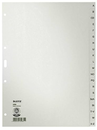 Leitz Papierregister A-Z, A4, Papier, 20 Blatt, grau