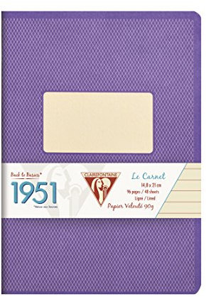 Clairefontaine 195136C - Notizheft / Notizbuch 1951 Back to Basics, DIN A5 14,8x21cm, 48 Blatt 90g, liniert, Einband im Vintage-Look, farbig sortiert, 1 Stück