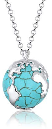 Elli Halskette Silber 925 Globus Anhänger Kette Damen Howlith Schmuck Geschenke für Frauen Mädchen Mama Freundin, Talisman Silberkette Länge 70 cm