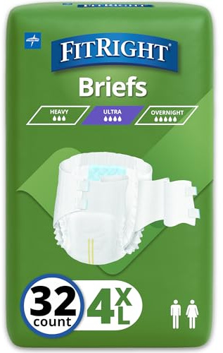 FitRight Bariatric Adult Incontinence Briefs with Tabs, Super Absorbent, 4XL, 65 to 94, 32 Count