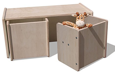Eli-Kids - Set di 2 sgabelli e 1 tavolino reversibile, colore: natur.