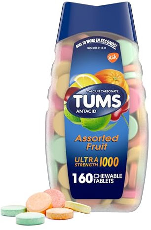 TUMS 74610 Ultra Strength Assorted Fruit Antacid Chewable Tablet for Heartburn Relief, Pack of 160