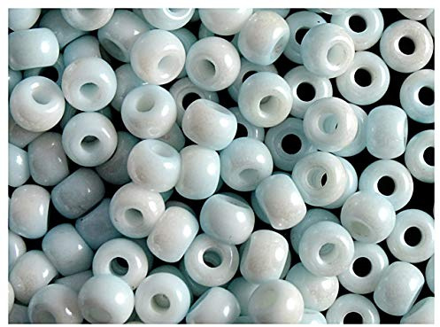 Estrella 50 Stück Pony Bead - Tschechische gepresste Glasperlen in Form Einer Walze 5,5mm mit einem großen Loch, White-Blue Luster