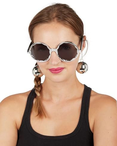 P'tit Clown 35001 Brille, Kunststoff – Disco-Stil, mit Disco-Kugeln – goldfarben/silberfarben