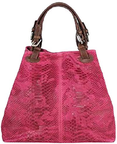Borsa Donna in vera pelle stampata pitone made in Italy BC6929 (Fucsia)