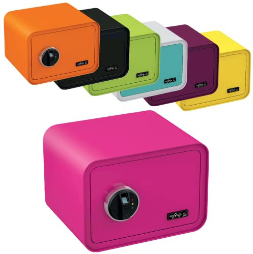 mySafe 350 Fingerprint | Biometrischer Tresor mit Fingerabdruck | 35x35x28cm | Möbeltresor | Stahltresor Doppelbolzenverriegelung | Safe mit Alarm und Notschlüssel | Wand- Bodentresor | Farbe Pink