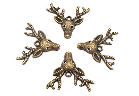Anhänger als Hirschkopf in antik bronzefarben 4 Stück von Vintageparts DIY Schmuck