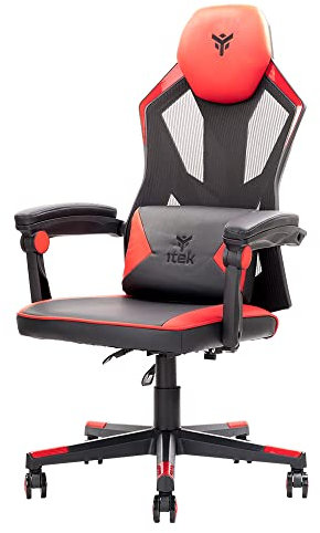ITEK 4CREATORS CF50 Sedia Gaming ergonomica Rossa, schienale reclinabile e poggiatesta regolabili, supporto lombare, comfort e design, ideale come sedia ufficio, sedia per studio e poltrona per gamer