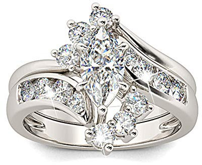 Jeulia [2 Stück] Damen Bypass Ringe Set Marquise-Schliff Sterling Silber Ringe Set Schmuck für Verlobungsring Trauring Ehering (61 (19.4))